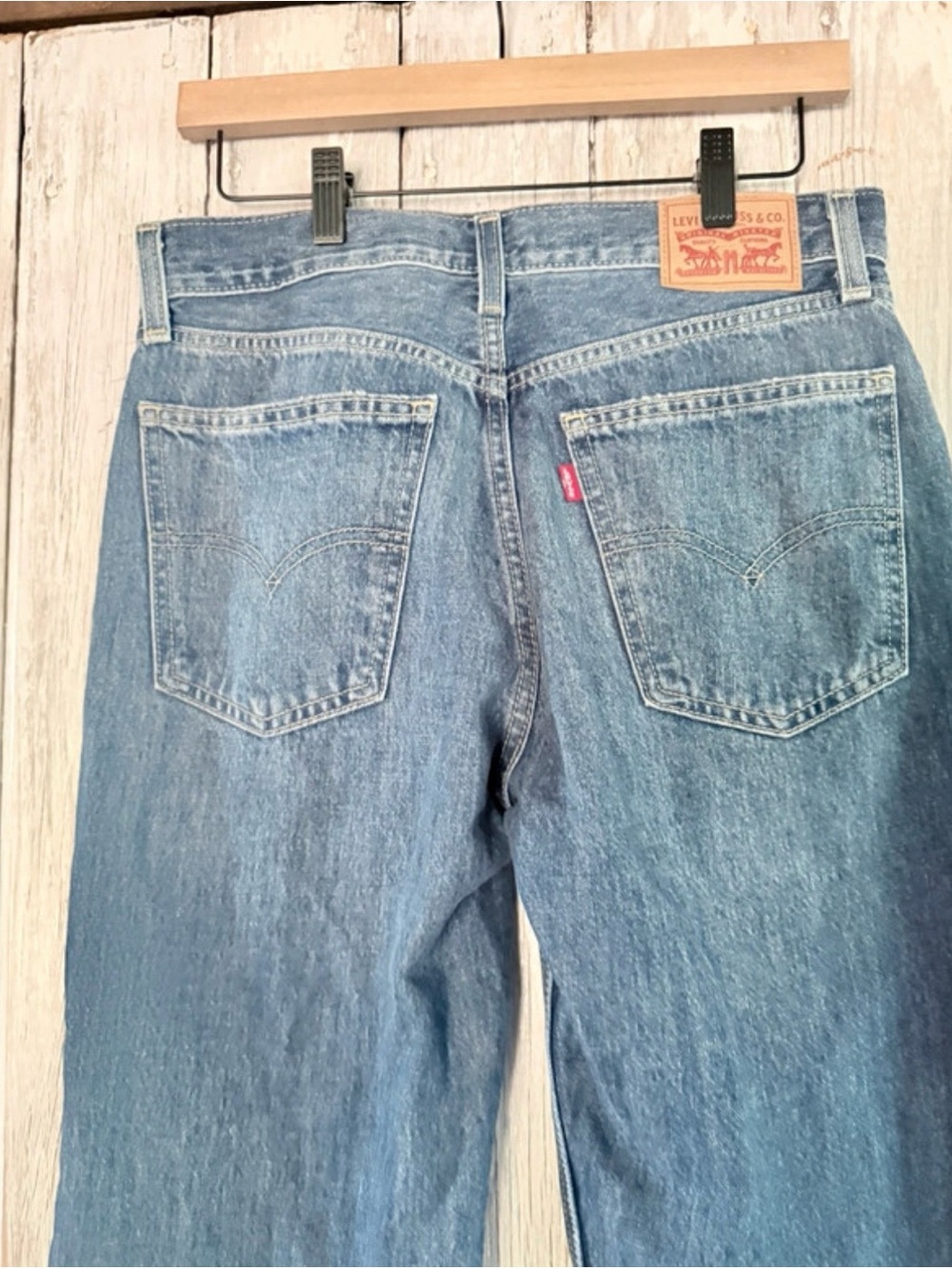 Straight Leg Women's Jeans with Knee Rips - Blue - Picture 3 of 9
